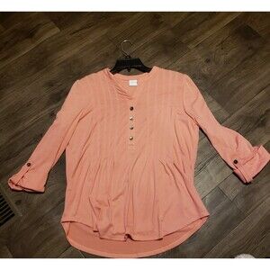 New Directions Orange Peach Women's Blouse Shirt Sz L